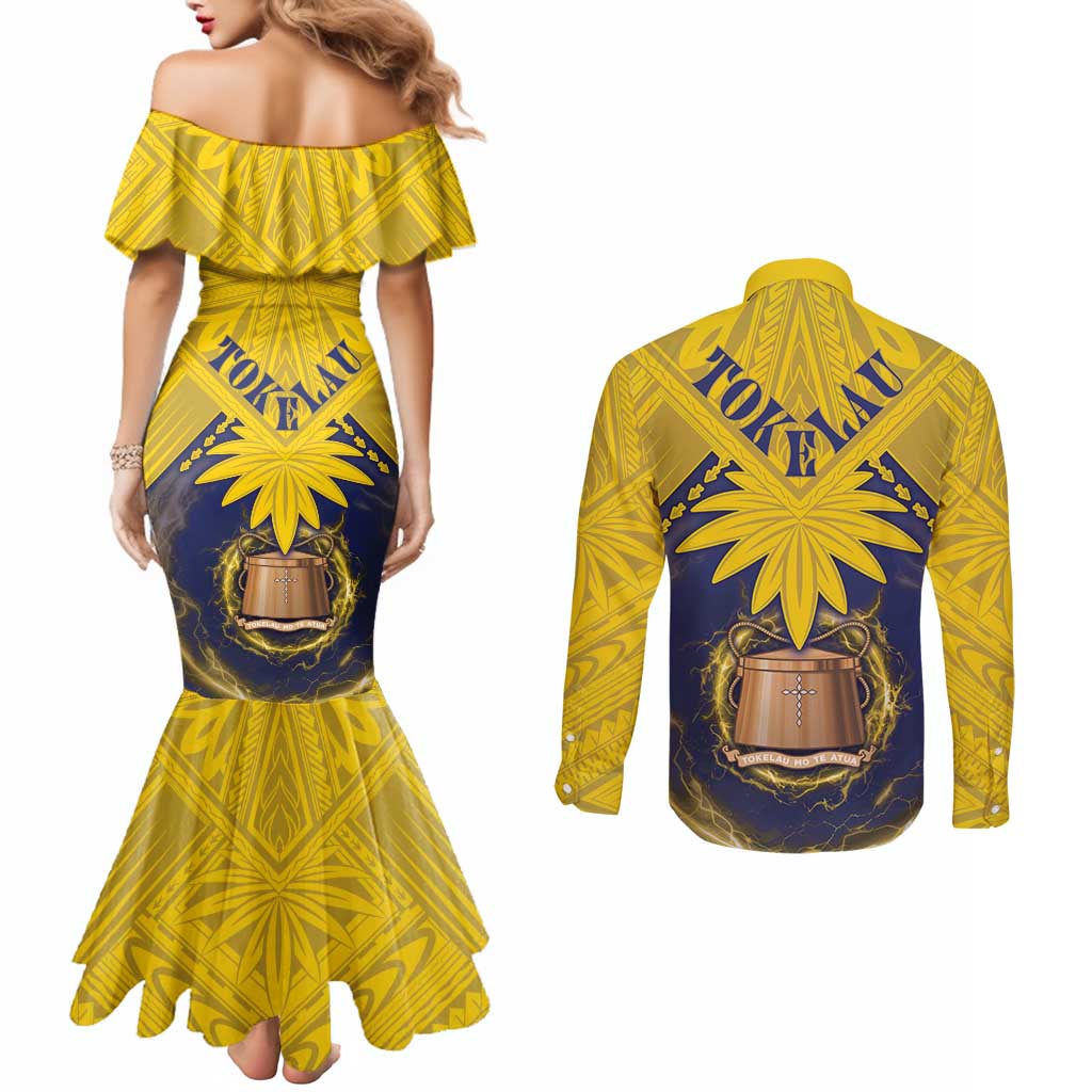 Tokelau Tokehega Day Couples Matching Mermaid Dress and Long Sleeve Button Shirt National Badge Special Style - Polynesian Pride