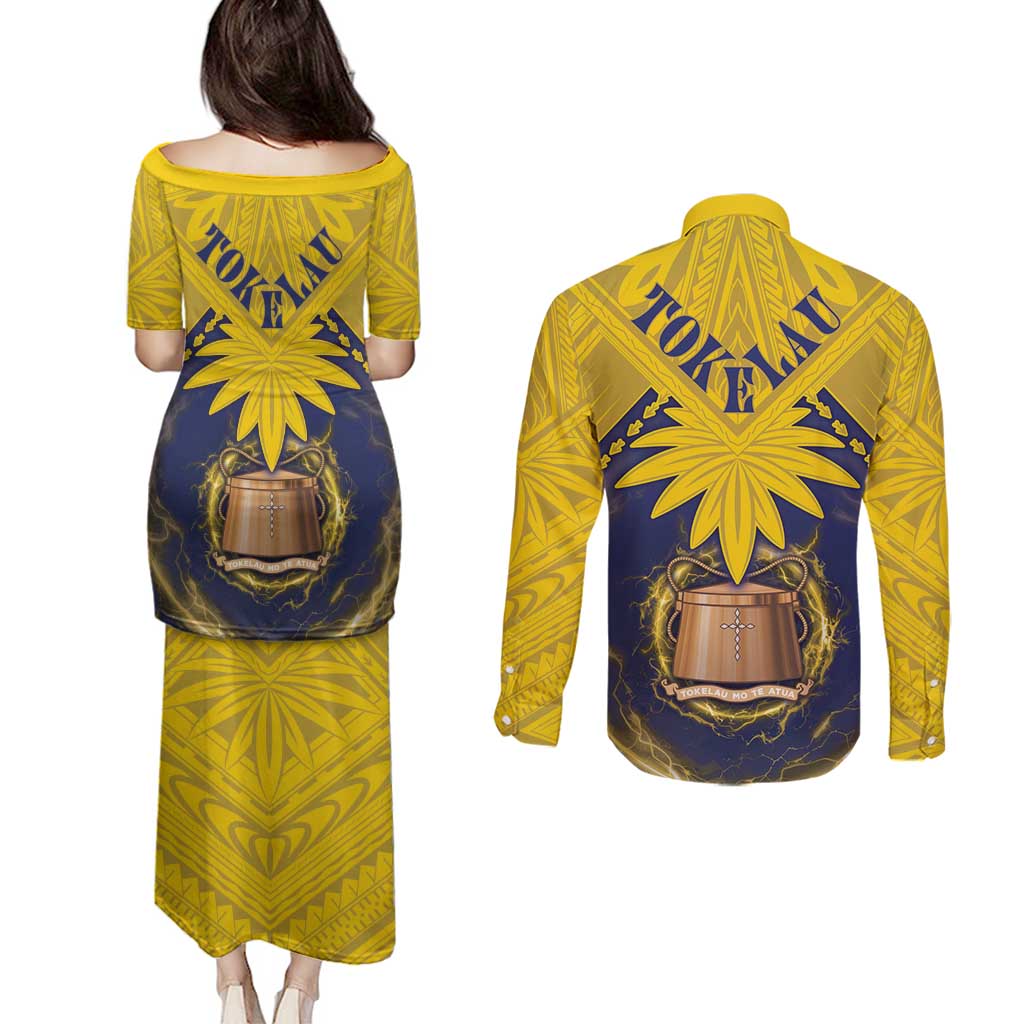 Tokelau Tokehega Day Couples Matching Puletasi and Long Sleeve Button Shirt National Badge Special Style LT05 - Polynesian Pride