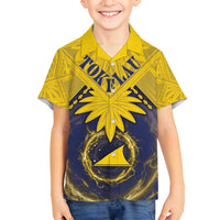 Tokelau Tokehega Day Family Matching Off Shoulder Short Dress and Hawaiian Shirt National Badge Special Style LT05 Son's Shirt Yellow - Polynesian Pride