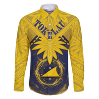 Tokelau Tokehega Day Family Matching Puletasi and Hawaiian Shirt National Badge Special Style LT05 Dad's Shirt - Long Sleeve Yellow - Polynesian Pride