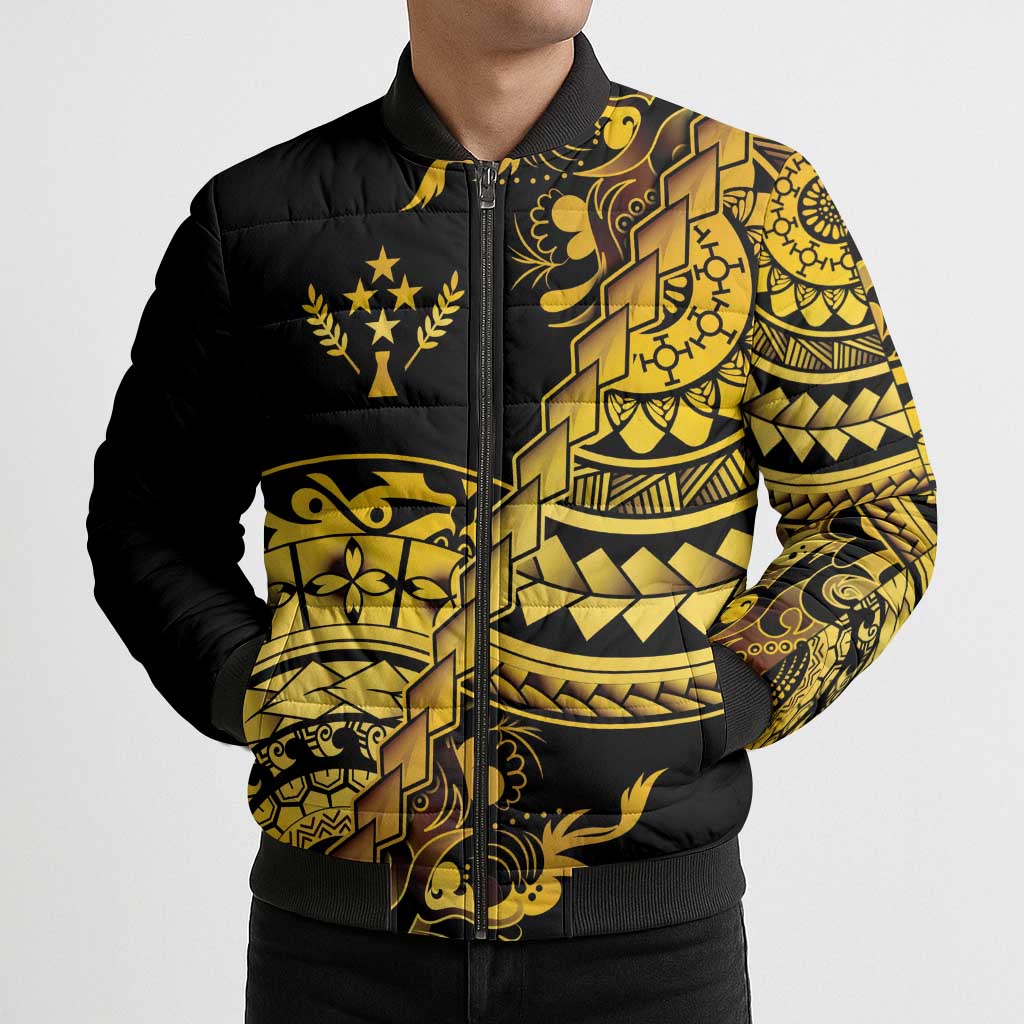 Kosrae Liberation Day Bomber Puffer Jacket Polynesian Floral Tattoo - Polynesian Pride