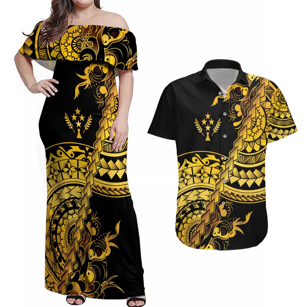 Kosrae Liberation Day Couples Matching Off Shoulder Maxi Dress and Hawaiian Shirt Polynesian Floral Tattoo - Polynesian Pride