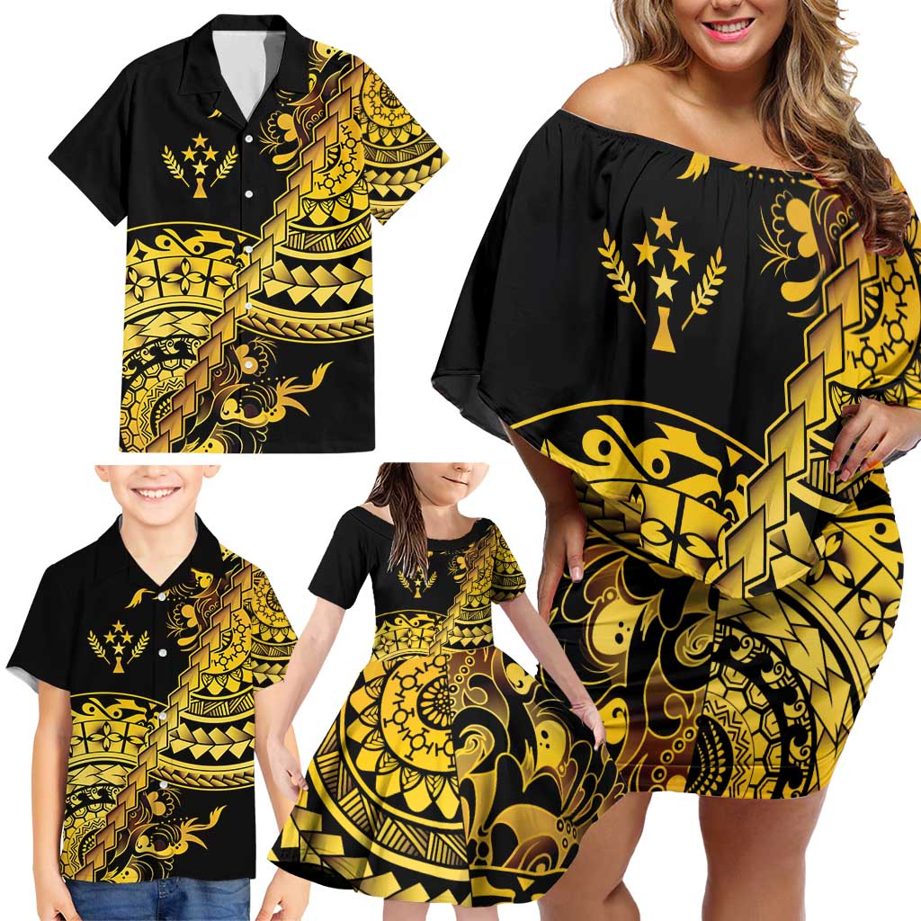 Kosrae Liberation Day Family Matching Off Shoulder Short Dress and Hawaiian Shirt Polynesian Floral Tattoo - Polynesian Pride