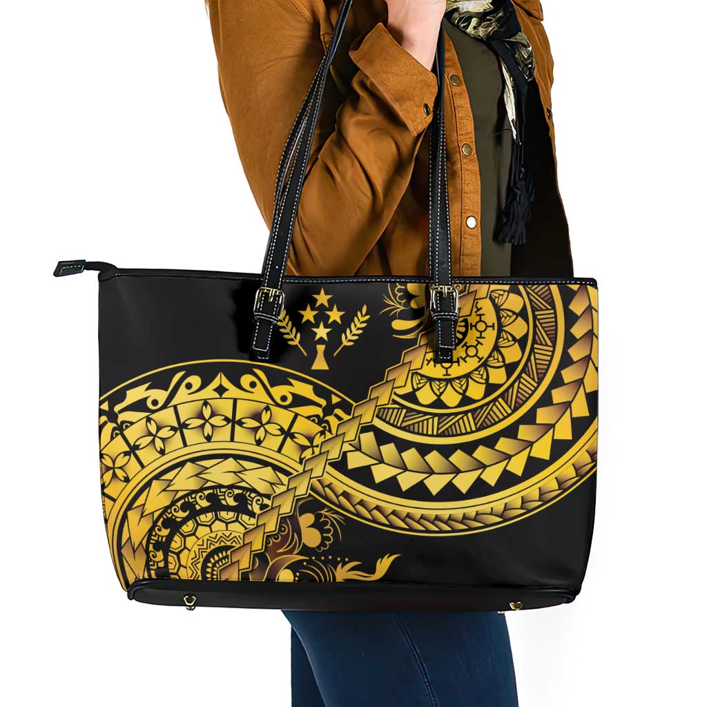 Kosrae Liberation Day Leather Tote Bag Polynesian Floral Tattoo - Polynesian Pride