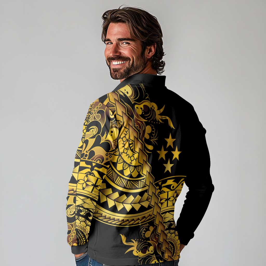 Kosrae Liberation Day Long Sleeve Polo Shirt Polynesian Floral Tattoo - Polynesian Pride