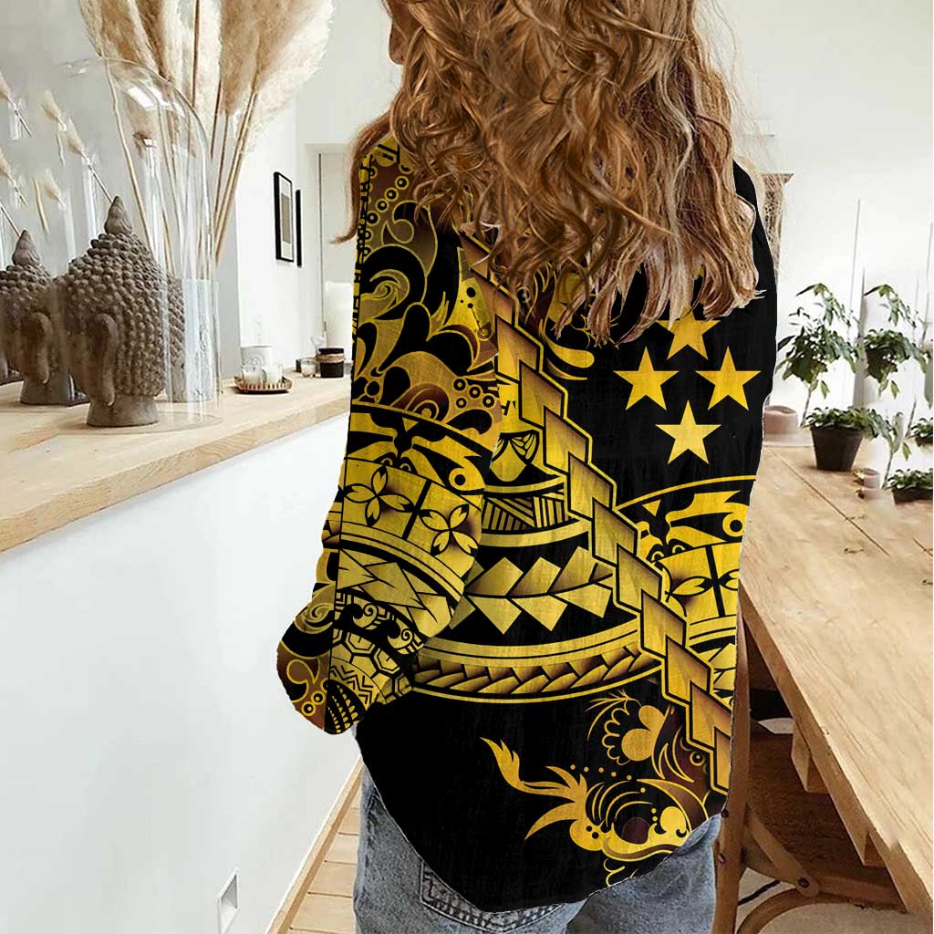 Kosrae Liberation Day Women Casual Shirt Polynesian Floral Tattoo - Polynesian Pride