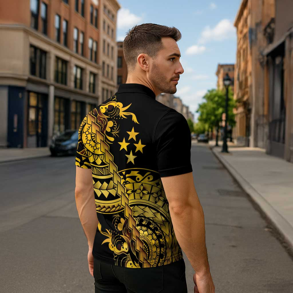 Kosrae Liberation Day Zipper Polo Shirt Polynesian Floral Tattoo LT05