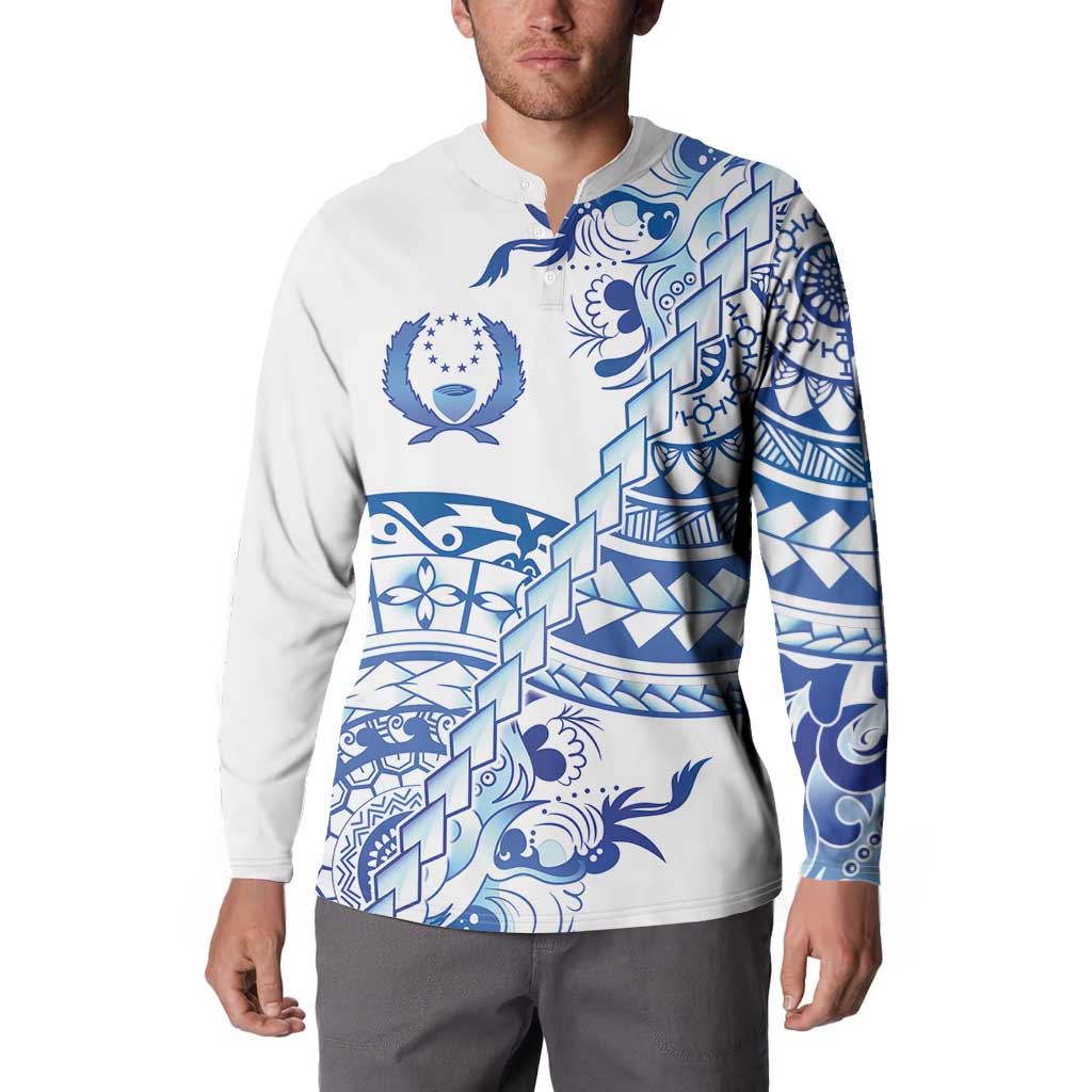 Pohnpei Liberation Day Button Sweatshirt Polynesian Floral Tattoo - Polynesian Pride