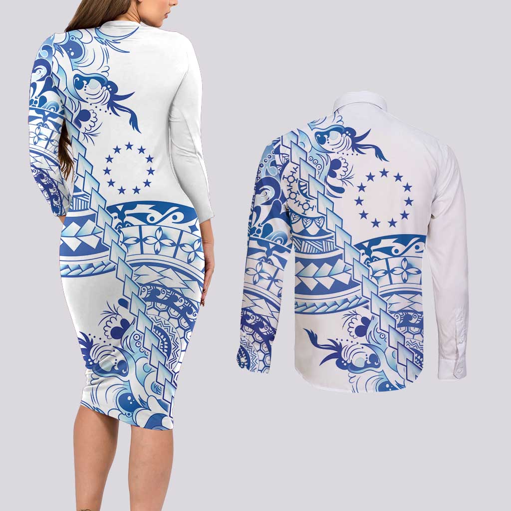 Pohnpei Liberation Day Couples Matching Long Sleeve Bodycon Dress and Long Sleeve Button Shirt Polynesian Floral Tattoo LT05 - Polynesian Pride