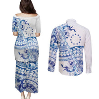 Pohnpei Liberation Day Couples Matching Puletasi and Long Sleeve Button Shirt Polynesian Floral Tattoo - Polynesian Pride