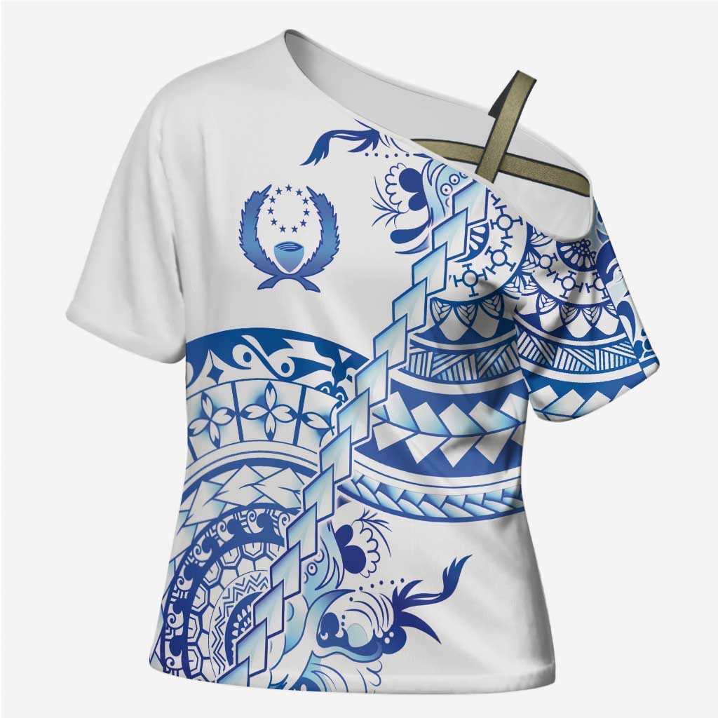 Pohnpei Liberation Day Cross Shoulder Shirt Polynesian Floral Tattoo - Polynesian Pride