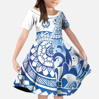 Pohnpei Liberation Day Family Matching Long Sleeve Bodycon Dress and Hawaiian Shirt Polynesian Floral Tattoo LT05 Daughter's Dress White - Polynesian Pride