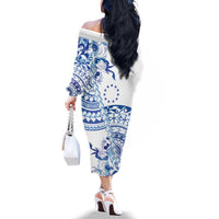 Pohnpei Liberation Day Family Matching Off The Shoulder Long Sleeve Dress and Hawaiian Shirt Polynesian Floral Tattoo LT05 - Polynesian Pride