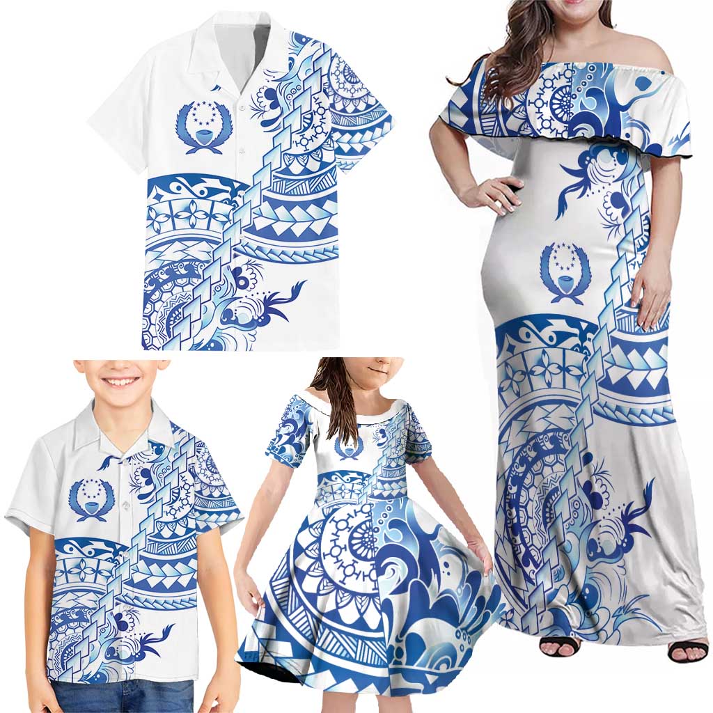 Pohnpei Liberation Day Family Matching Off Shoulder Maxi Dress and Hawaiian Shirt Polynesian Floral Tattoo - Polynesian Pride