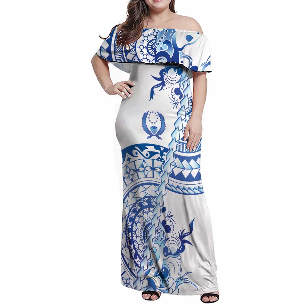 Pohnpei Liberation Day Family Matching Off Shoulder Maxi Dress and Hawaiian Shirt Polynesian Floral Tattoo - Polynesian Pride