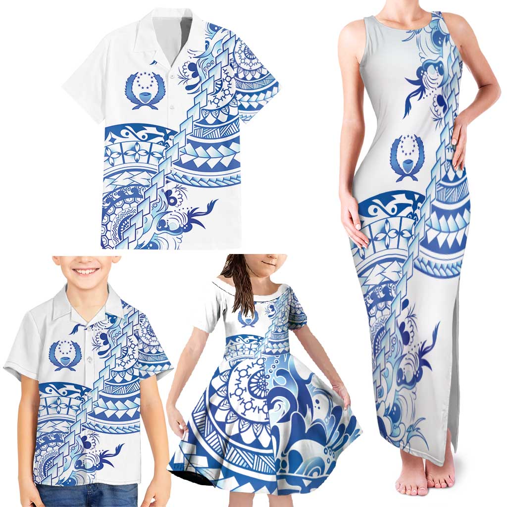 Pohnpei Liberation Day Family Matching Tank Maxi Dress and Hawaiian Shirt Polynesian Floral Tattoo - Polynesian Pride
