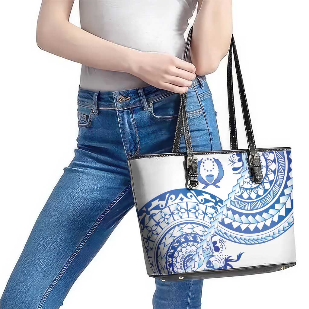 Pohnpei Liberation Day Leather Tote Bag Polynesian Floral Tattoo - Polynesian Pride