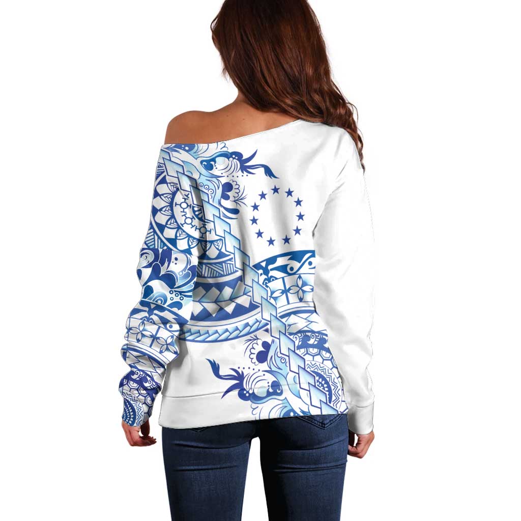 Pohnpei Liberation Day Off Shoulder Sweater Polynesian Floral Tattoo LT05 - Polynesian Pride