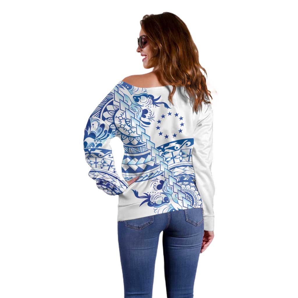 Pohnpei Liberation Day Off Shoulder Sweater Polynesian Floral Tattoo LT05 - Polynesian Pride