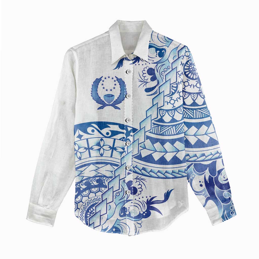 Pohnpei Liberation Day Women Casual Shirt Polynesian Floral Tattoo LT05 - Polynesian Pride
