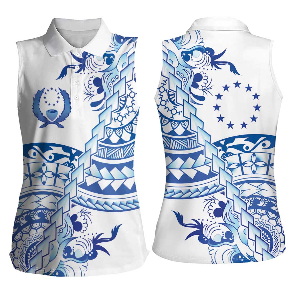 Pohnpei Liberation Day Women Sleeveless Polo Shirt Polynesian Floral Tattoo - Polynesian Pride