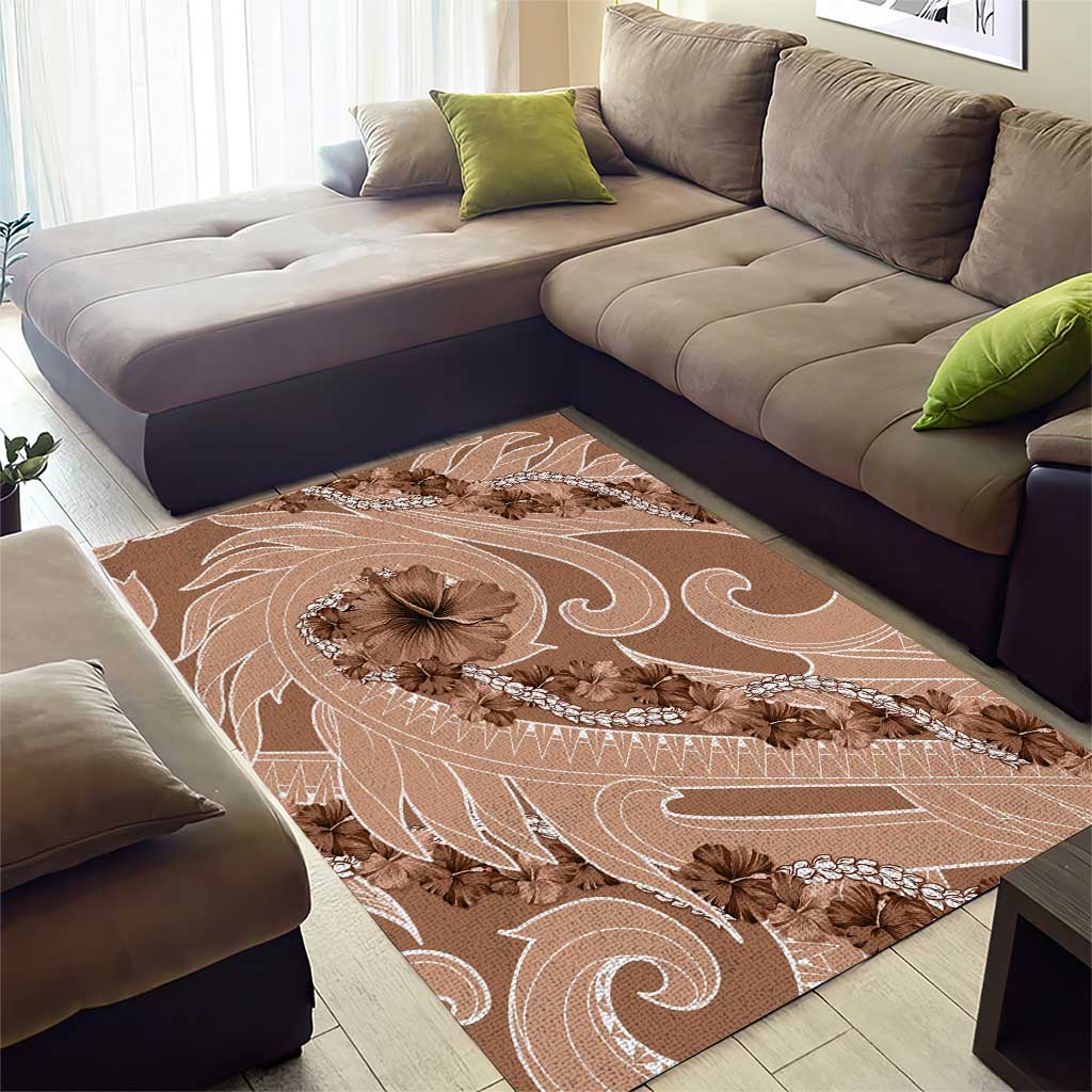 Hawaii Brown Hibiscus Pikake Lei Area Rug - Polynesian Pride