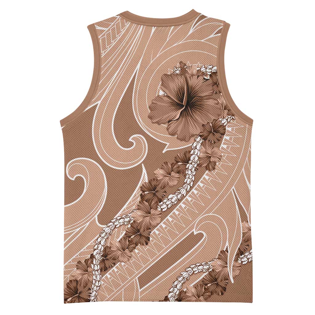 Hawaii Brown Hibiscus Pikake Lei Basketball Jersey - Polynesian Pride