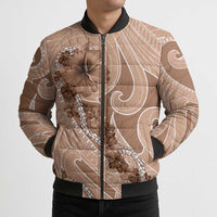 Hawaii Brown Hibiscus Pikake Lei Bomber Puffer Jacket - Polynesian Pride