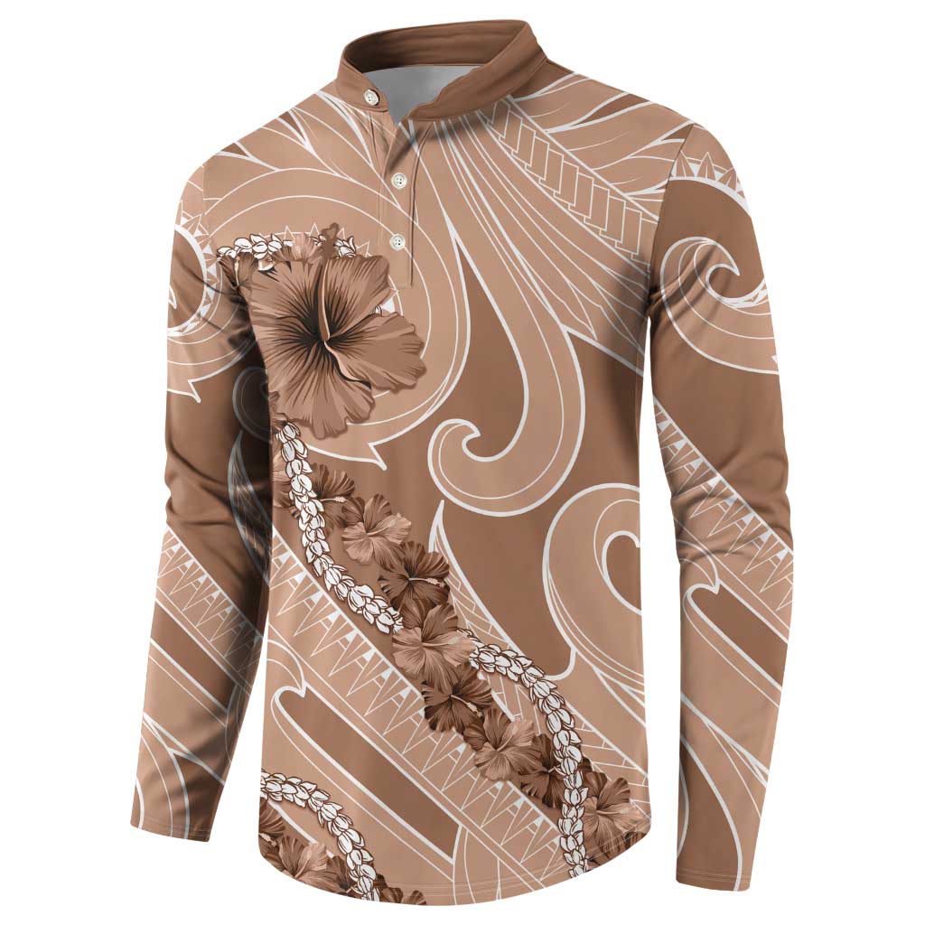 Hawaii Brown Hibiscus Pikake Lei Button Sweatshirt - Polynesian Pride