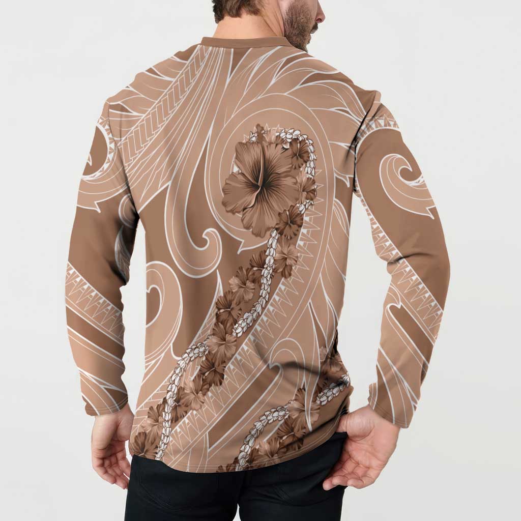 Hawaii Brown Hibiscus Pikake Lei Button Sweatshirt - Polynesian Pride
