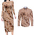 Hawaii Brown Hibiscus Pikake Lei Couples Matching Long Sleeve Bodycon Dress and Long Sleeve Button Shirt - Polynesian Pride