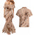 Hawaii Brown Hibiscus Pikake Lei Couples Matching Mermaid Dress and Hawaiian Shirt - Polynesian Pride
