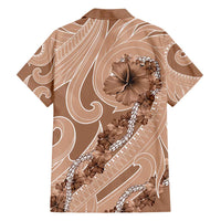 Hawaii Brown Hibiscus Pikake Lei Family Matching Long Sleeve Bodycon Dress and Hawaiian Shirt - Polynesian Pride