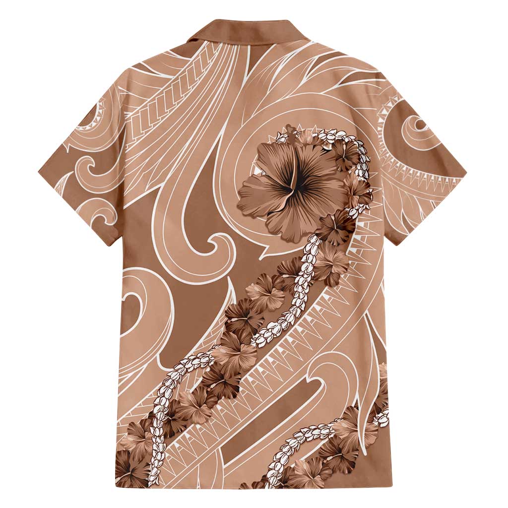 Hawaii Brown Hibiscus Pikake Lei Family Matching Off Shoulder Short Dress and Hawaiian Shirt - Polynesian Pride