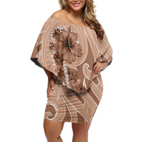 Hawaii Brown Hibiscus Pikake Lei Family Matching Off Shoulder Short Dress and Hawaiian Shirt - Polynesian Pride