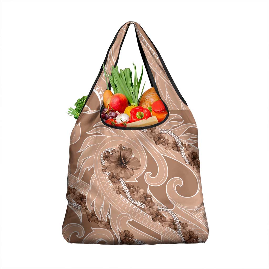 Hawaii Brown Hibiscus Pikake Lei Grocery Bag LT05 1-pack One Size Brown - Polynesian Pride