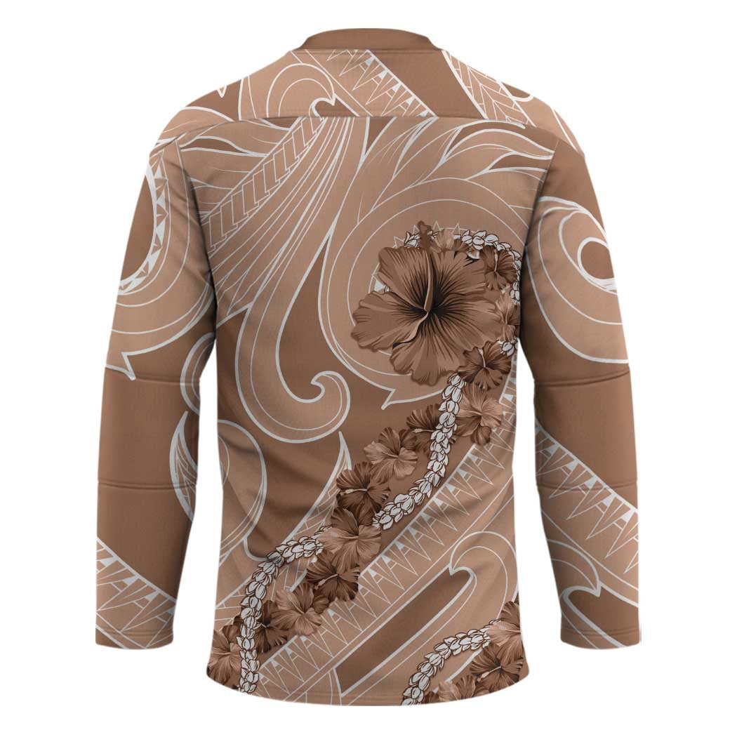 Hawaii Brown Hibiscus Pikake Lei Hockey Jersey LT05 - Polynesian Pride