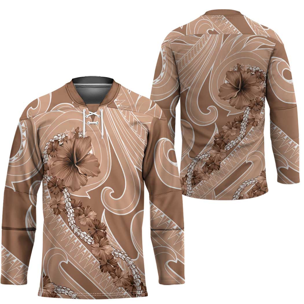 Hawaii Brown Hibiscus Pikake Lei Hockey Jersey LT05 - Polynesian Pride