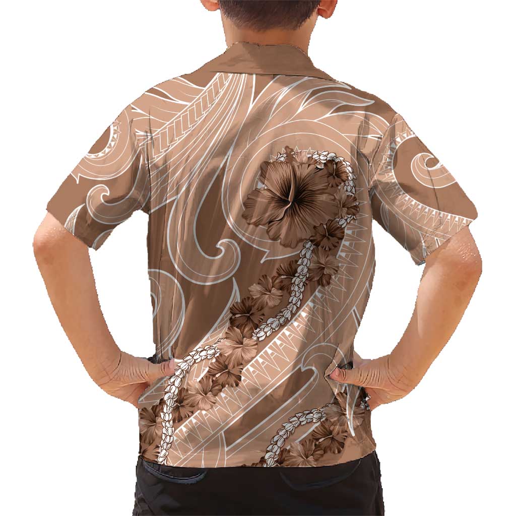 Hawaii Brown Hibiscus Pikake Lei Kid Hawaiian Shirt - Polynesian Pride