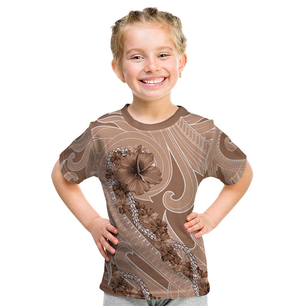Hawaii Brown Hibiscus Pikake Lei Kid T Shirt - Polynesian Pride