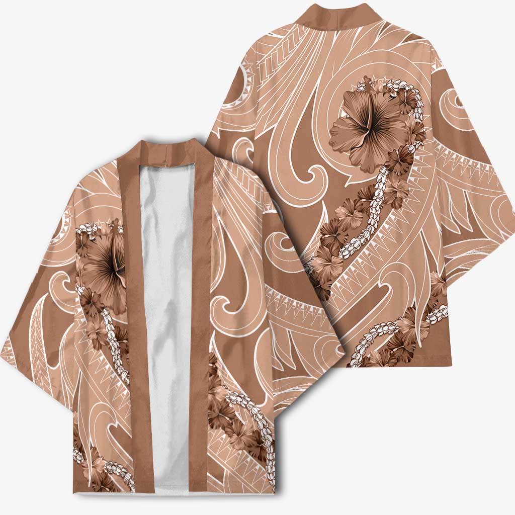 Hawaii Brown Hibiscus Pikake Lei Kimono - Polynesian Pride