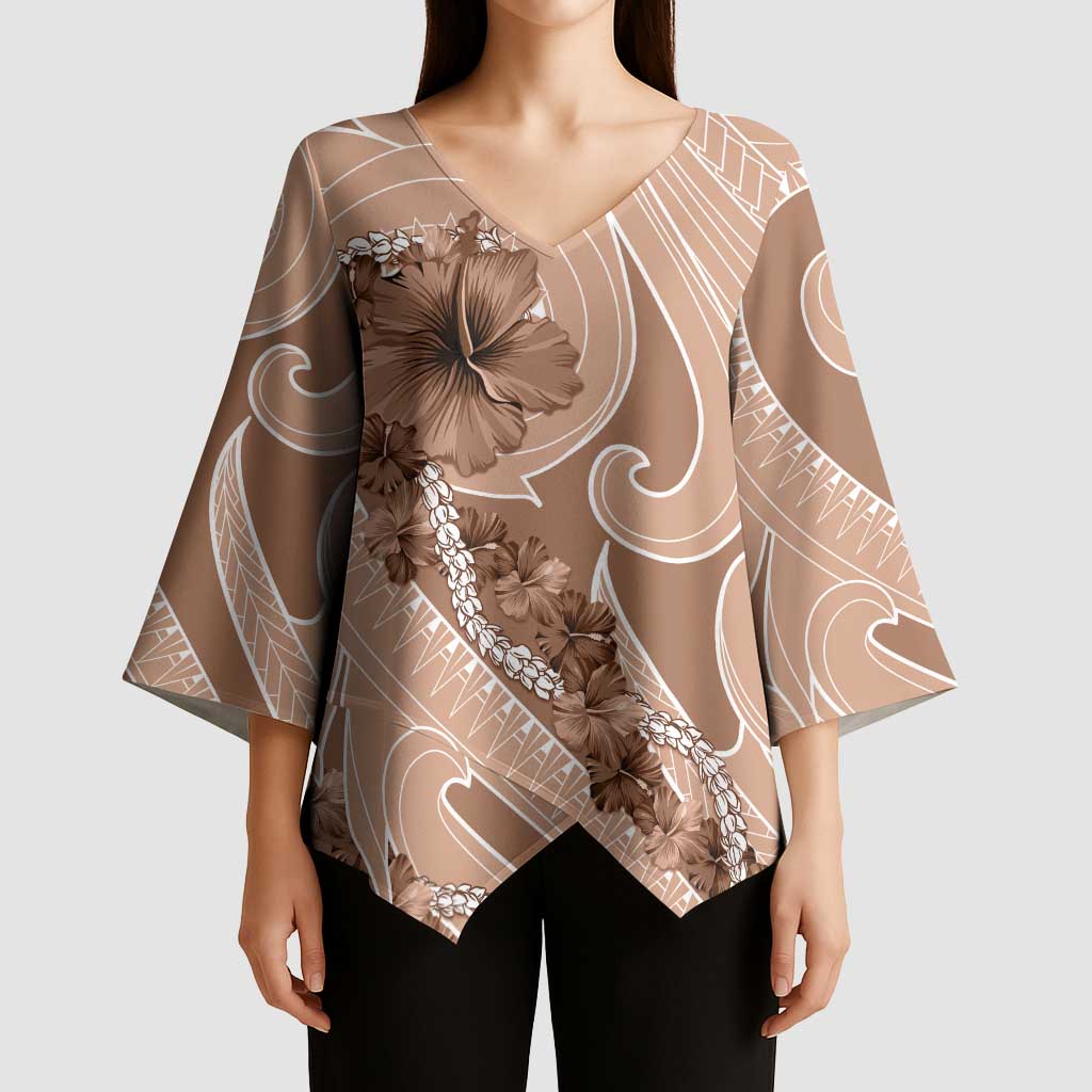 Hawaii Brown Hibiscus Pikake Lei Kimono Sleeve Blouse - Polynesian Pride