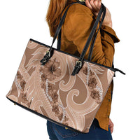 Hawaii Brown Hibiscus Pikake Lei Leather Tote Bag - Polynesian Pride