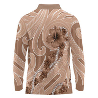 Hawaii Brown Hibiscus Pikake Lei Long Sleeve Polo Shirt - Polynesian Pride