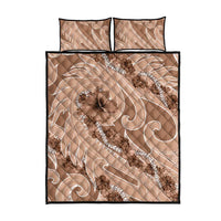 Hawaii Brown Hibiscus Pikake Lei Quilt Bed Set - Polynesian Pride