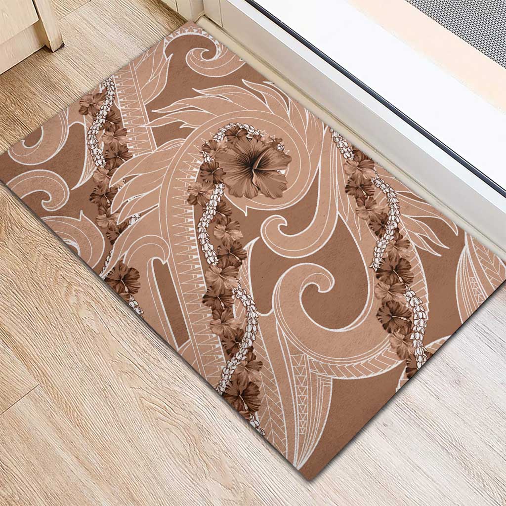 Hawaii Brown Hibiscus Pikake Lei Rubber Doormat - Polynesian Pride
