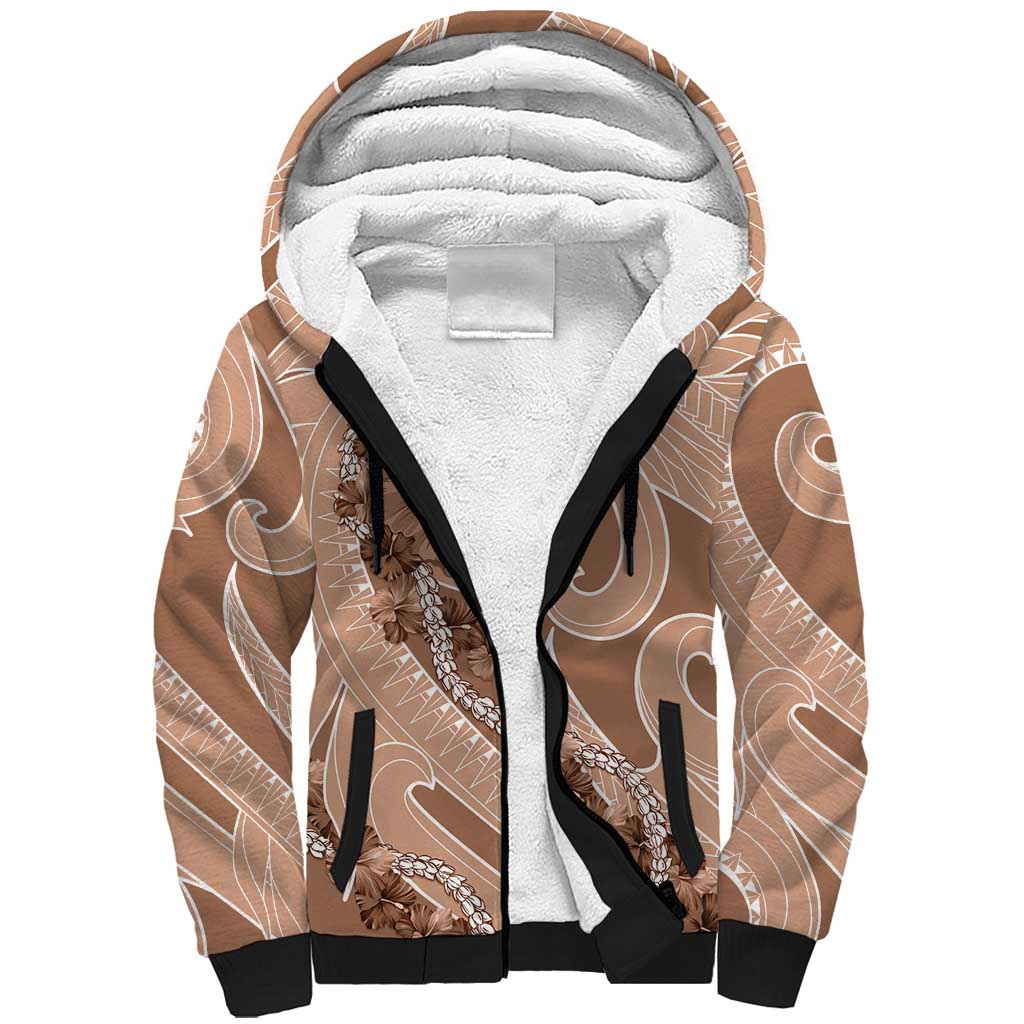 Hawaii Brown Hibiscus Pikake Lei Sherpa Hoodie LT05 Unisex Brown - Polynesian Pride