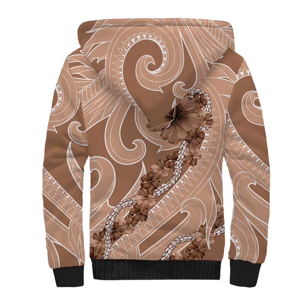 Hawaii Brown Hibiscus Pikake Lei Sherpa Hoodie LT05 - Polynesian Pride