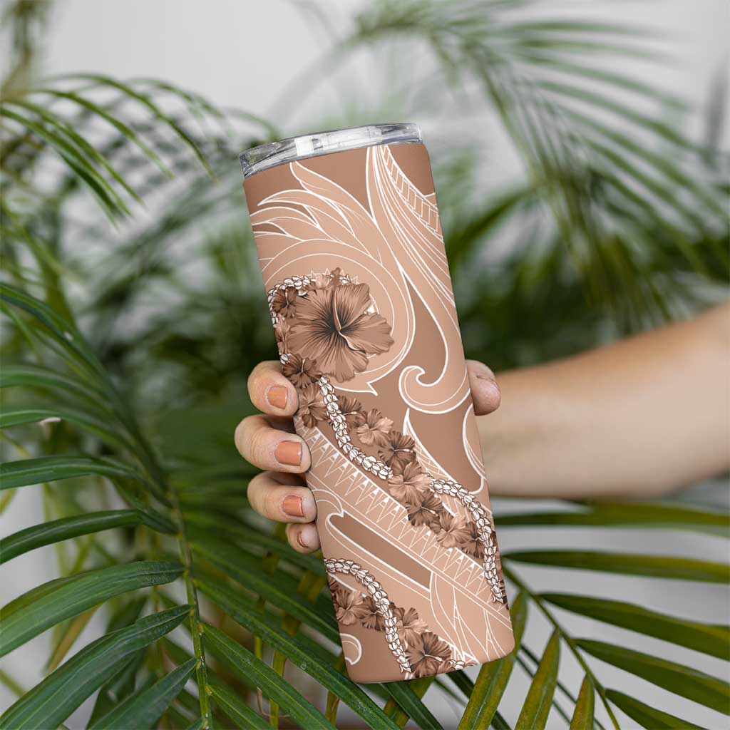 Hawaii Brown Hibiscus Pikake Lei Skinny Tumbler - Polynesian Pride
