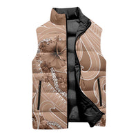 Hawaii Brown Hibiscus Pikake Lei Sleeveless Puffer Jacket - Polynesian Pride